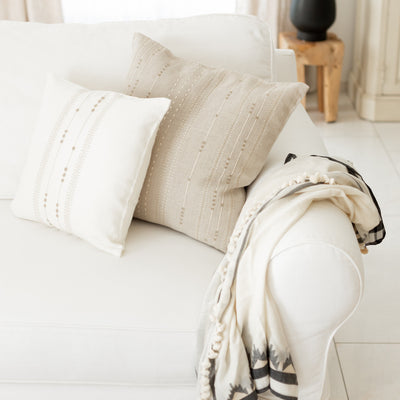 Beige and cream linen decorative sofa pillows styled by artha collections