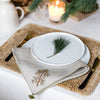 Beige linen napkin with hand embroidered christmas tree motif from artha collections