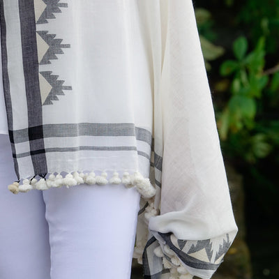 Black and Cream Cotton Scarf by Artha Collections