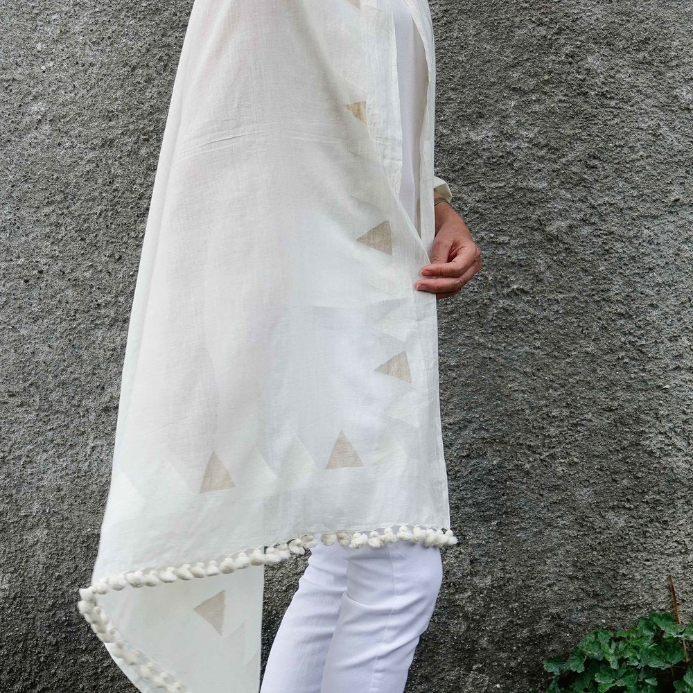 Handwoven Jamdani Gold and White Shawl by Artha Collections