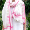 Handwoven Pink and White Cotton Scarf - Artha Collections