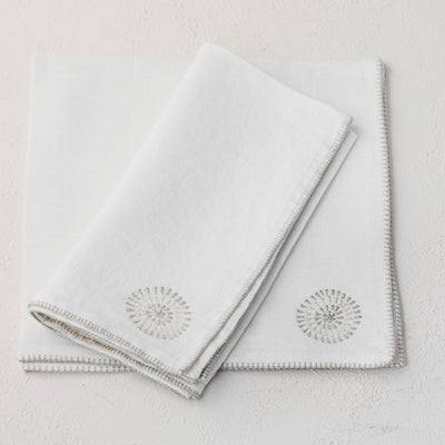 Cream linen hand embroidered napkin set by artha collections