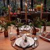 Christmas table setting with hand embroidered fern design beige linen napkins from artha collections