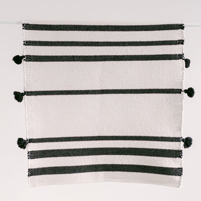 100% cotton handwoven bath mat in black cream stripe design from artha collections