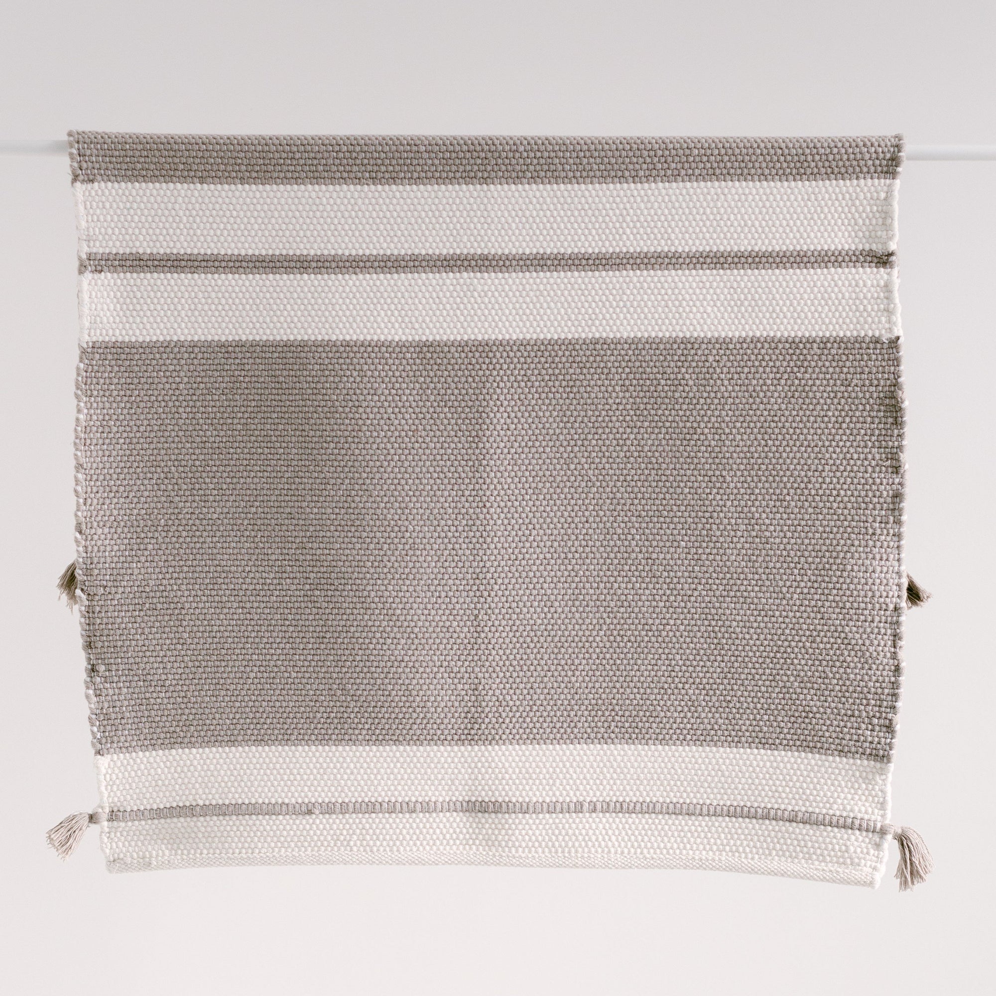 Handwoven 100% cotton bath rug grey cream stripe from artha collections