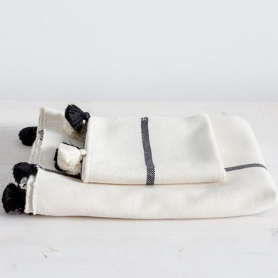 Set of black and white 100% cotton handwoven bath and hand towels from Artha Collections