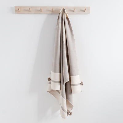 Soft 100% cotton handwoven bath towel grey cream stripe design from artha collections