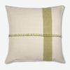 Square throw pillow organic cotton cream with green stripe design back viewhandwoven in bhutan from artha collections