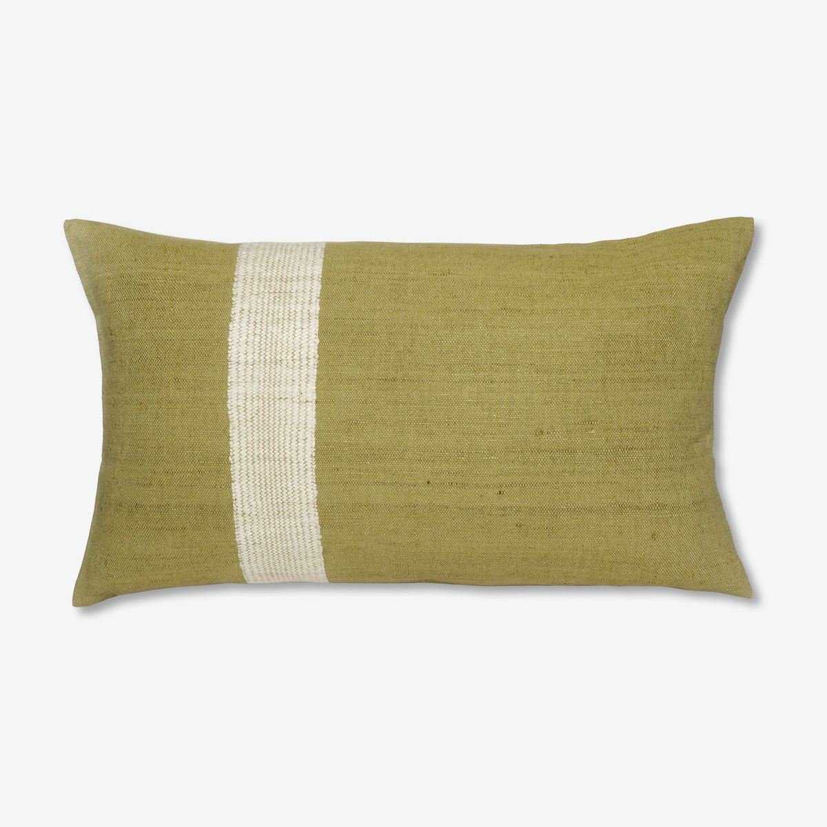 Handwoven solid olive green w/ green stripe cotton throw pillow