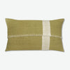 Organic cotton rectangular throw pillow green with cream stripe. Handwoven natural dyes from artha collections