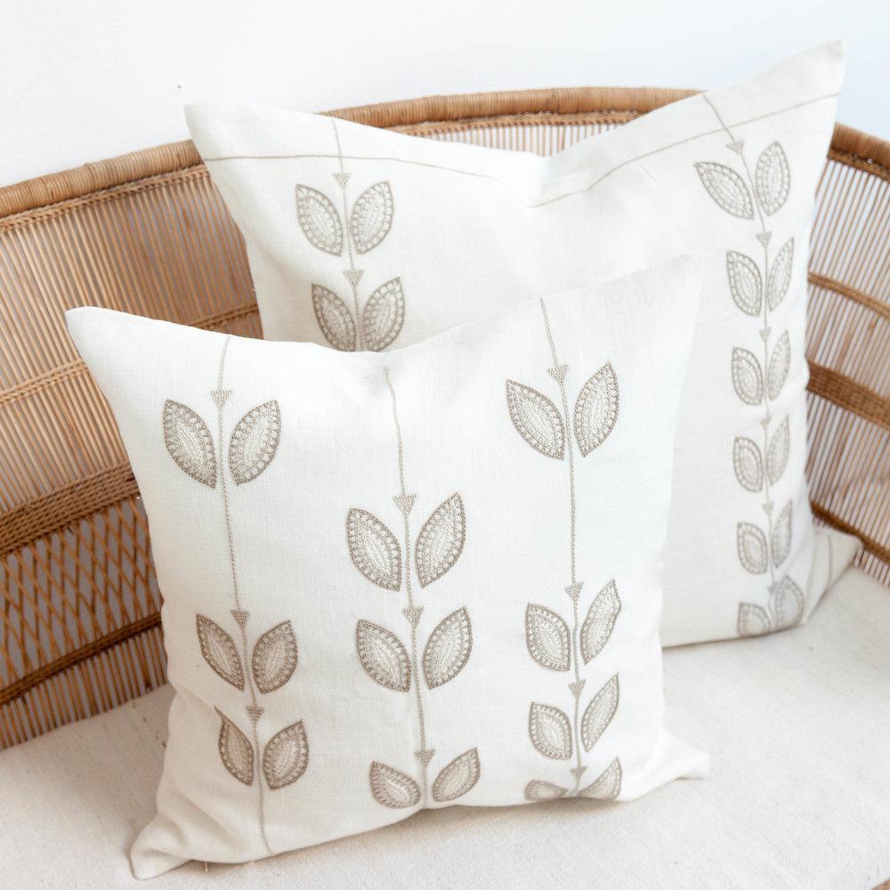 Hand Embroidered linen Throw Pillow by Artha Collections