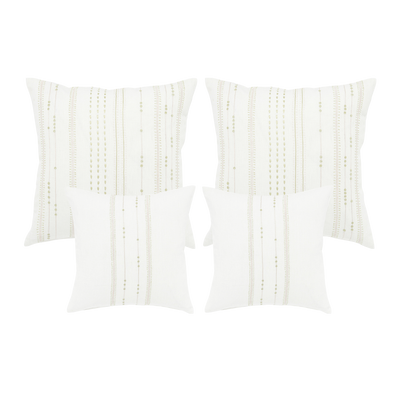 Set of 4 decorative accent pillows in cream with green hand embroidery from Artha Collections