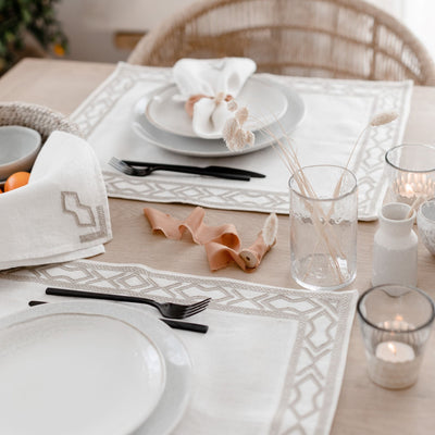 Tablescape with linen placemats and napkins from artha collections