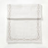 Embroidered cream linen table runner.  Table linens by artha collections