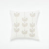 Cream linen throw pillow hand embroidered petal green form artha collections